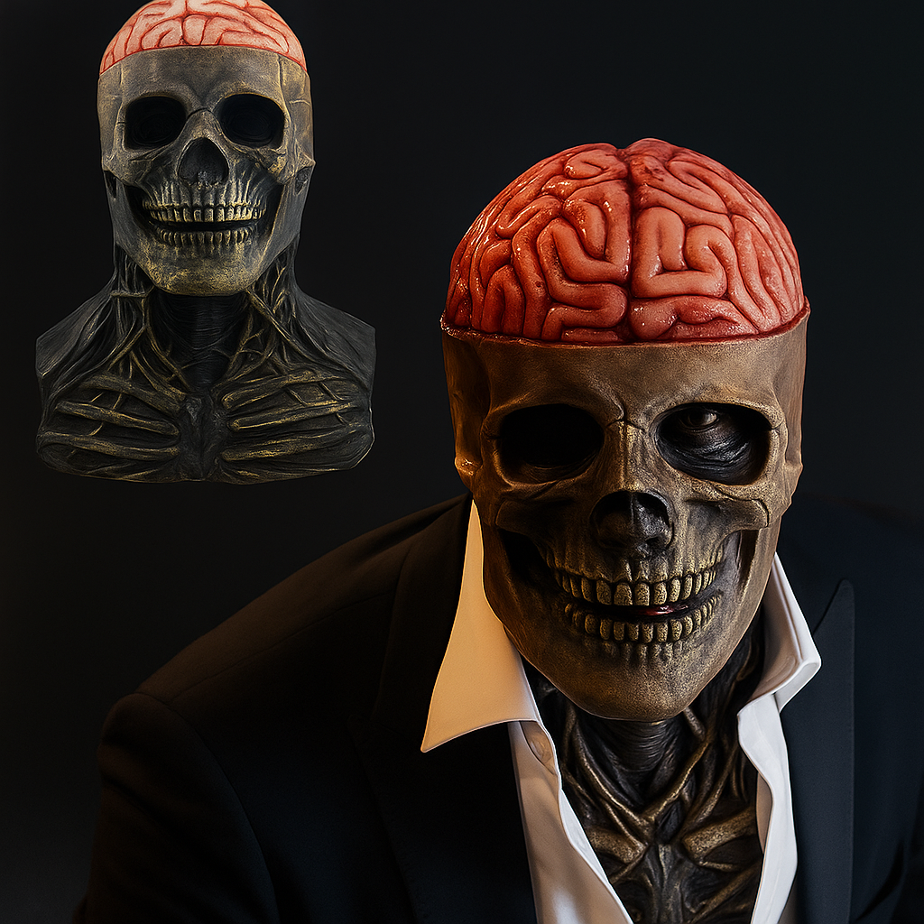 Máscara Realista de Calavera Cráneo con Cerebro Expuesto – Terror de Lujo